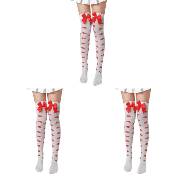 Conairie Valentine's Day Knee High Socks for Women 3 Pack Bowknot over the Knee Socks Heart Thigh-High Knee Long Legging for Party One Size