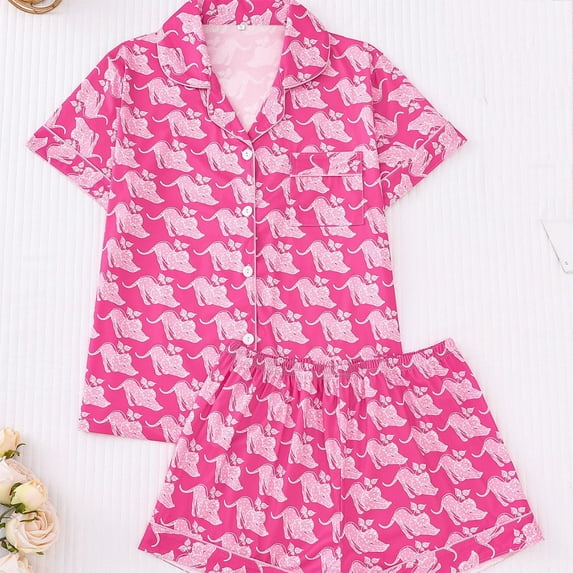 Conairie Valentines Day Pajamas Women Graphics Print Cozy Button Down Shirt And Shorts Pj Set Lounge Soft Two Piece Holiday Sleepwear Red XXL