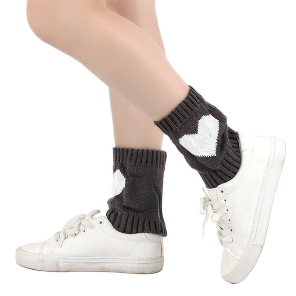 Conairie Valentines Day Socks for Women's Heart Print Mid Calf Crew Socks Ribbed Knit Dress Boot Socks Dark Gray One Size