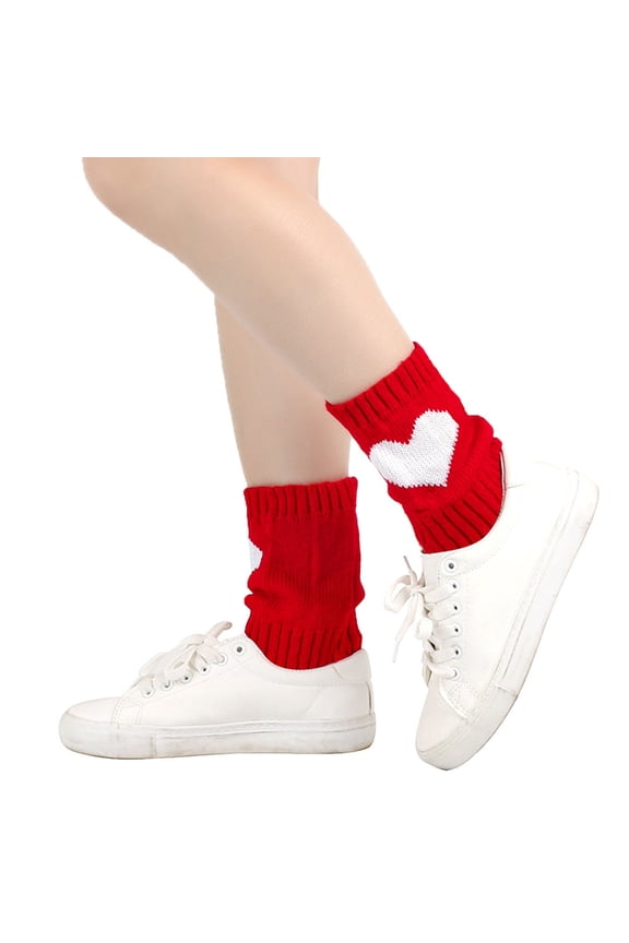 Valentines Day Socks for Women's Heart Print Mid Calf Crew Socks Ribbed Knit Dress Boot Socks Red One Size