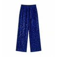 thumbnail image 1 of Conairie Wide Leg Pants Women High Waist Solid Color Sequin Pants Comfort Vacation Loose Fit Trousers with Pockets Blue M, 1 of 3