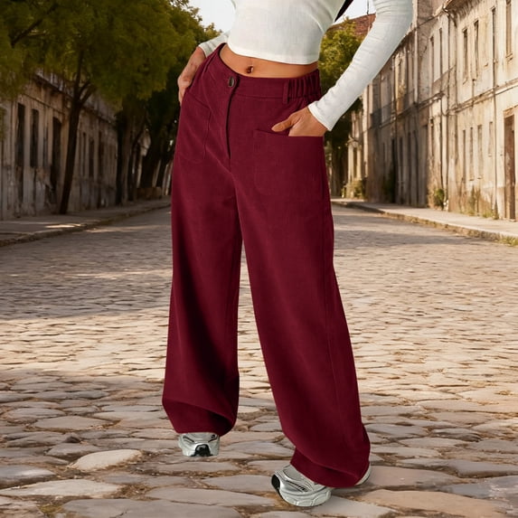 Conairie Wide Leg Pants for Girls High Waist Kids Button Front Zipper Straight Pants Solid Casual Trousers with Pockets