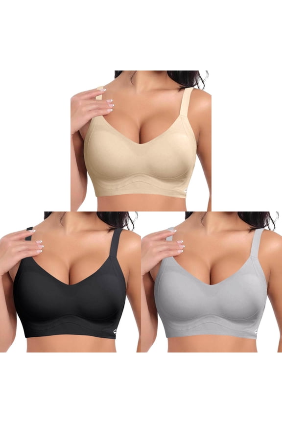 Wirefree Bras for Women 3 Pack Full Coverage Everyday Bras Comfortable Padded Bras Seamless