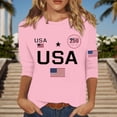 thumbnail image 1 of Conairie Women 4th of July Shirt Loose Long Sleeve Crew Neck Patriotic T Shirts USA Letter Print Summer Fashion Casual Tops Pink M, 1 of 4