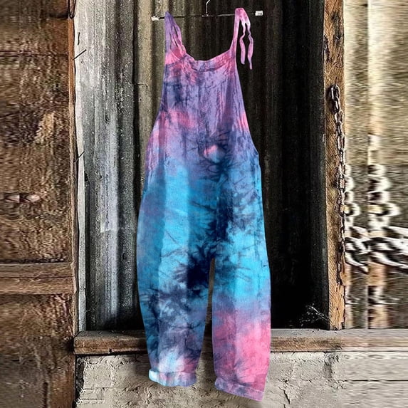 Conairie Women Bib Overalls Color Block Adjustable Straps Jumpsuits Wide Leg Pants XXL