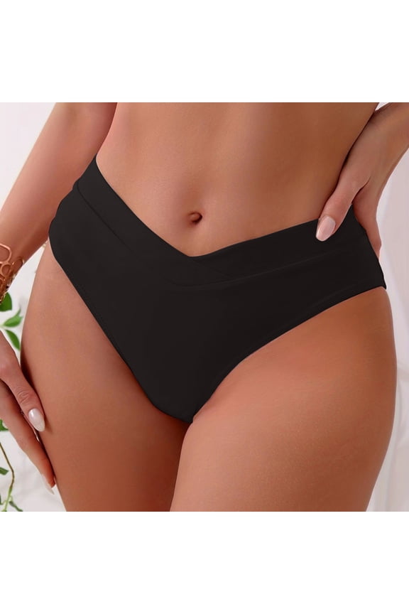 Women Bikini Bottoms Full Coverage High Cut Bathing Suit Solid Color Ruched Scrunch Swim Bottom Black XXL