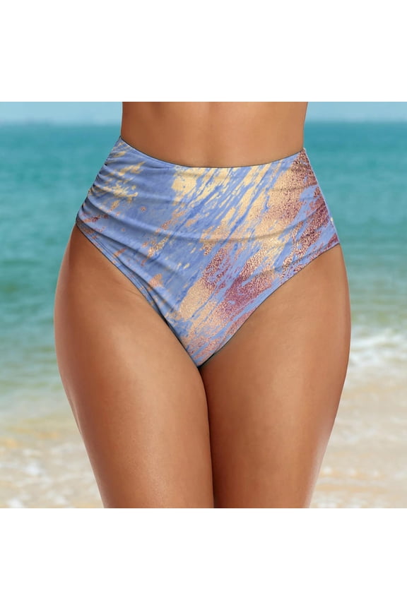 Women Bikini Bottoms High Cut Full Coverage Bathing Suit Comfortable Ruched Scrunch Swimsuit Bottom Blue XXL