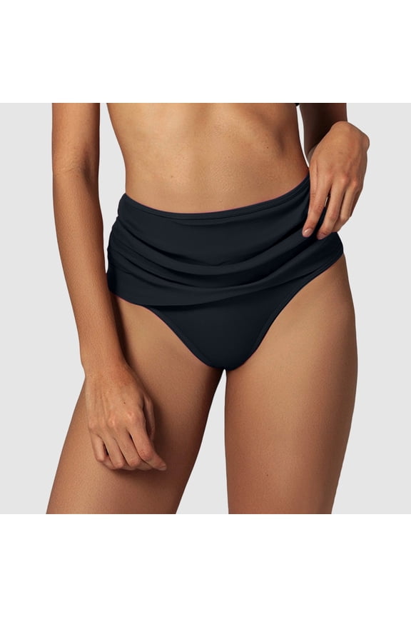 Women Bikini Bottoms High Waisted Tummy Control Bathing Suit Ruched Scrunch Swim Bottom Black XXXL
