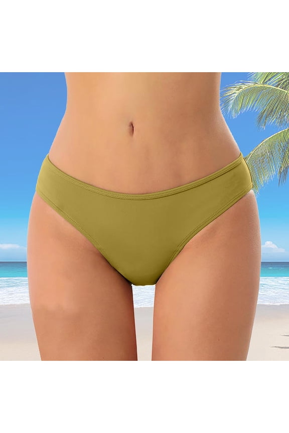 Women Bikini Bottoms Solid Color Full Coverage High Cut Swimsuit Breathable Ruched Scrunch Bathing Suit Bottom Army Green L