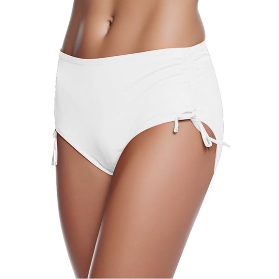 Conairie Women Bikini Bottoms Tummy Control High Waisted Swimsuit Comfortable Ruched Scrunch Bathing Suit Bottom White L