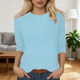 thumbnail image 1 of Conairie Women Crew Neck T Shirts Casual Loose 3/4 Sleeve Tunic Tops Solid Classic Dressy Breathable Basic Blouses Vacation Clothes Light Blue XXXL, 1 of 4