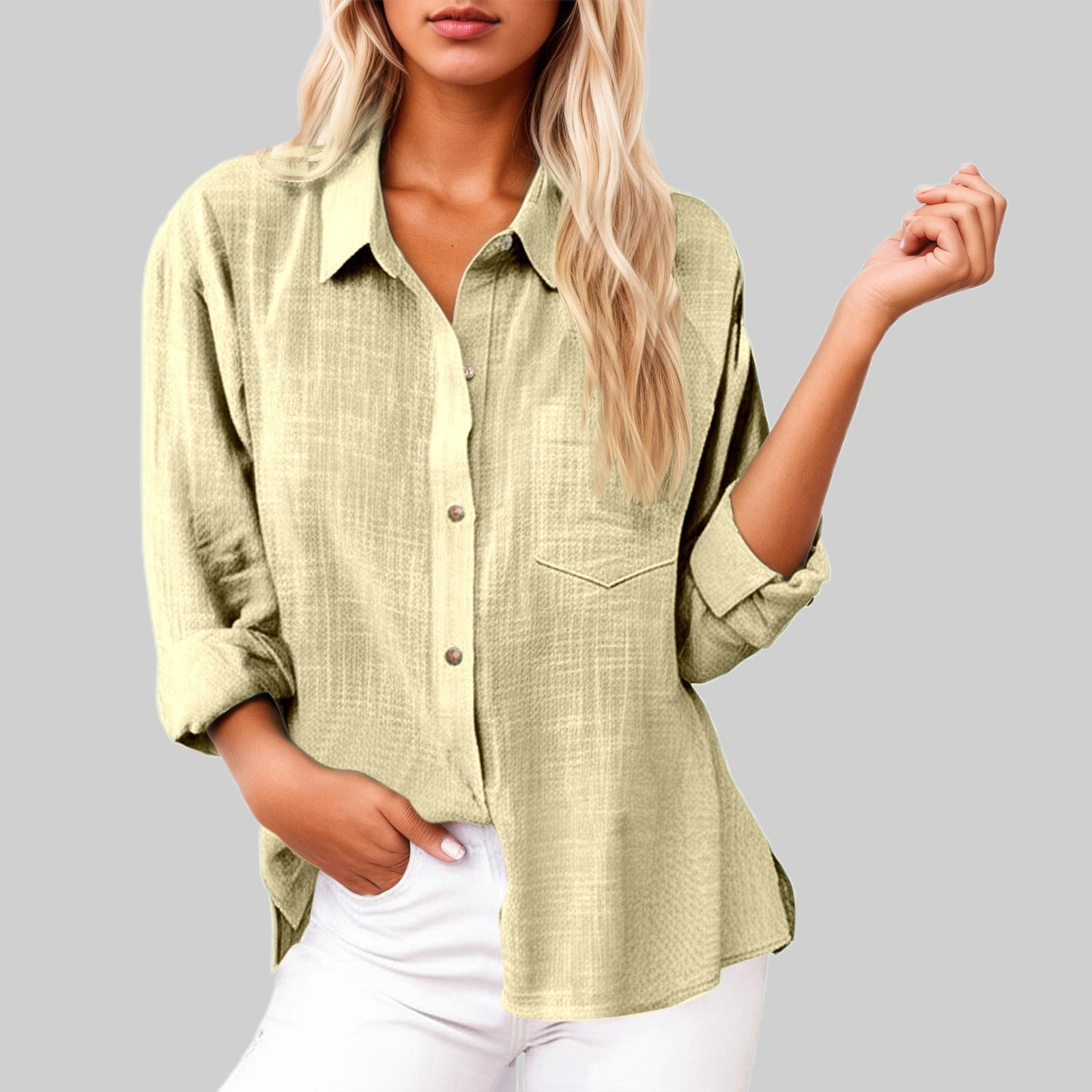 Conairie Women Linen Shirts Long Sleeve Regular Fit Collar Button Down ...