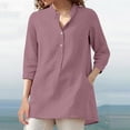 thumbnail image 1 of Conairie Women Linen Shirts Short Sleeve Regular Fit Collar Button Shirts Solid Lightweight Soft Work Tee Pullover Outfits Pink L, 1 of 9