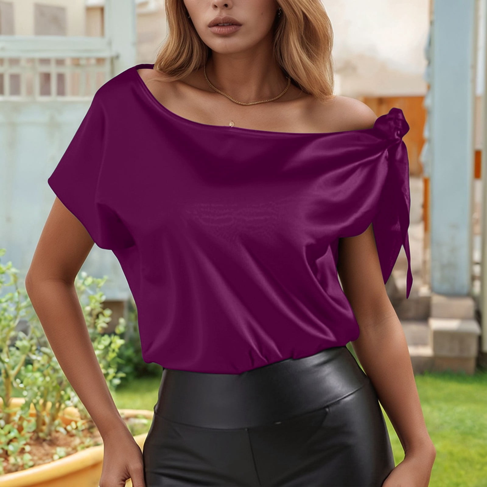 Conairie Women Off The Shoulder Tops Short Sleeve Solid Loose TShirts — free download