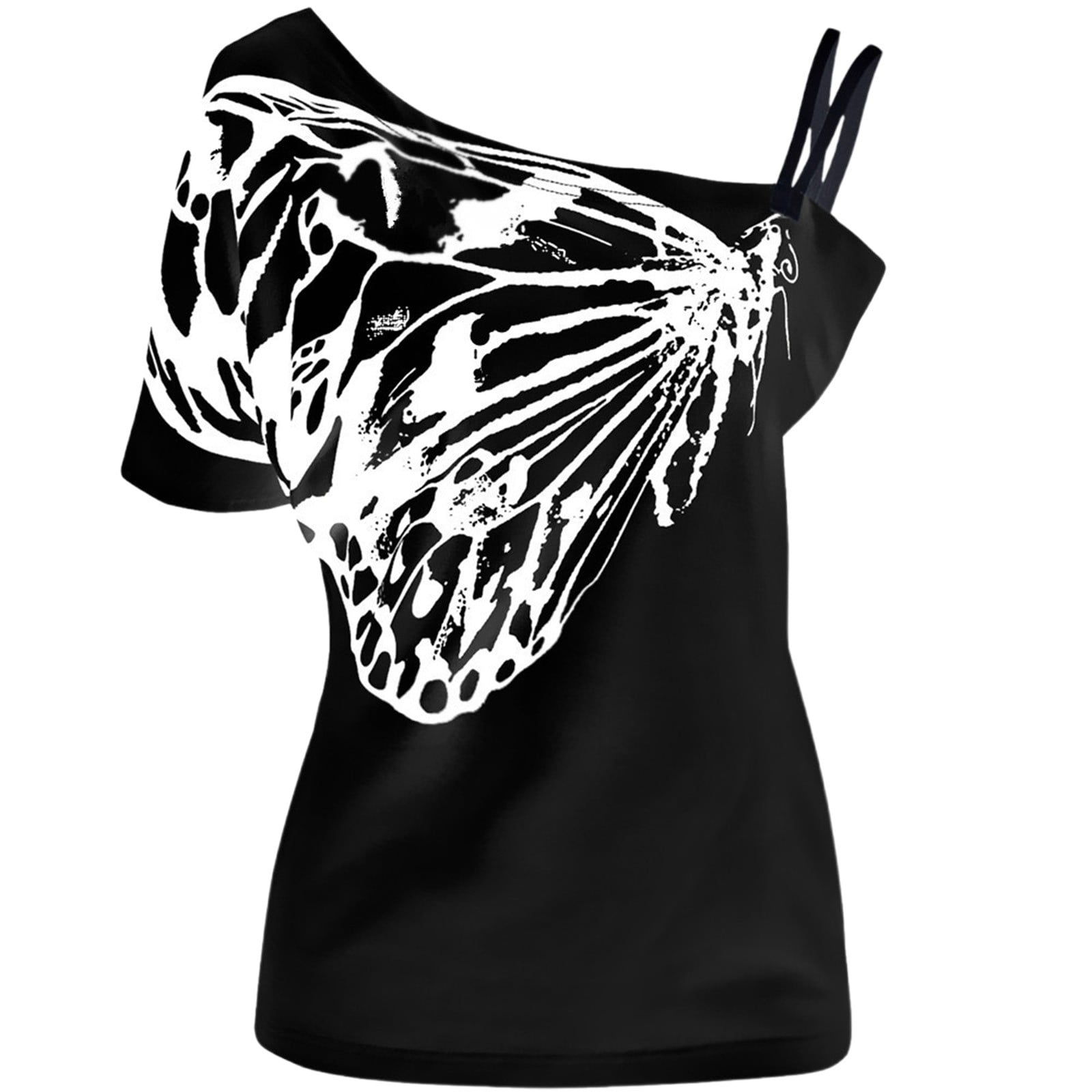 Conairie Women Off The Shoulder Tops Slim Butterfly Print Short Sleeve ...