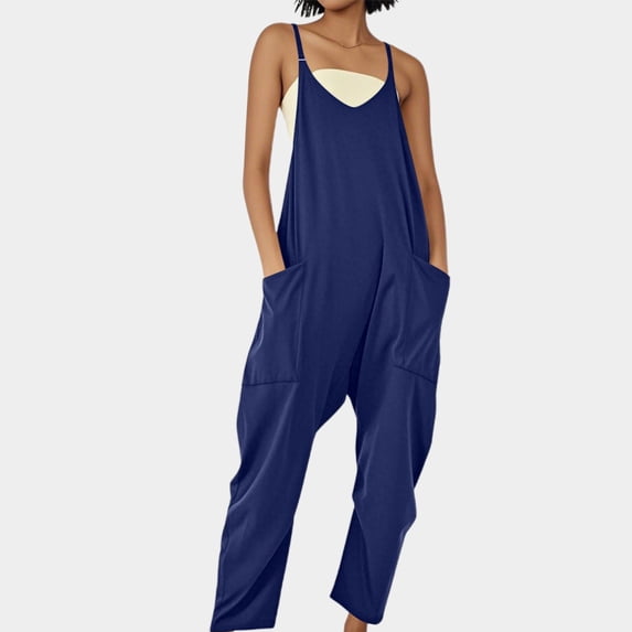 Conairie Women Overalls Solid Color Casual Boho Streetwear Rompers Summer Baggy Pants With Pockets BU3 XL