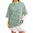 thumbnail image 1 of Conairie Women Summer T Shirts Casual Stripe Loose Crew Neck Short Sleeve Shirt Fashion Elegant Breathable Work Tee Pullover Outfits Green S, 1 of 6