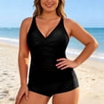 thumbnail image 1 of Conairie Women Tankini Sets High Waisted Swimsuit Two Piece Plus Size Tummy Control Bathing Suit Tops And Boyshort Solid Color Beach Comfortable Swimwear Black XXXL, 1 of 6