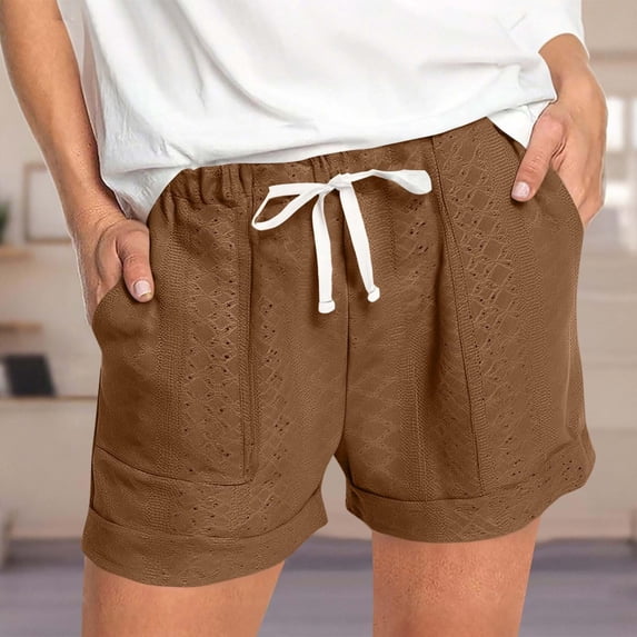 Conairie Women Workout Shorts Casual Loose Elastic High Waisted Gym Shorts Drawstring Comfortable Summer Lounge Shorts with Pockets Brown XXL