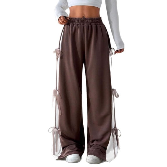 Conairie Womens Baggy Sweatpants Valentines Bow Print Lightweight Open Bottom Athletic Pants Casual Sport Pants With Pocket Coffee L