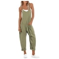 thumbnail image 1 of Conairie Womens Bib Overalls Womens Solid Color Loose Sleeveless Long Romper Straight Leg Pants With Pockets Green M, 1 of 5