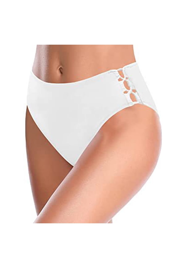 Womens Bikini Bottoms Full Coverage High Cut Swimsuit Lightweight Ruched Scrunch Bathing Suit Bottom White S