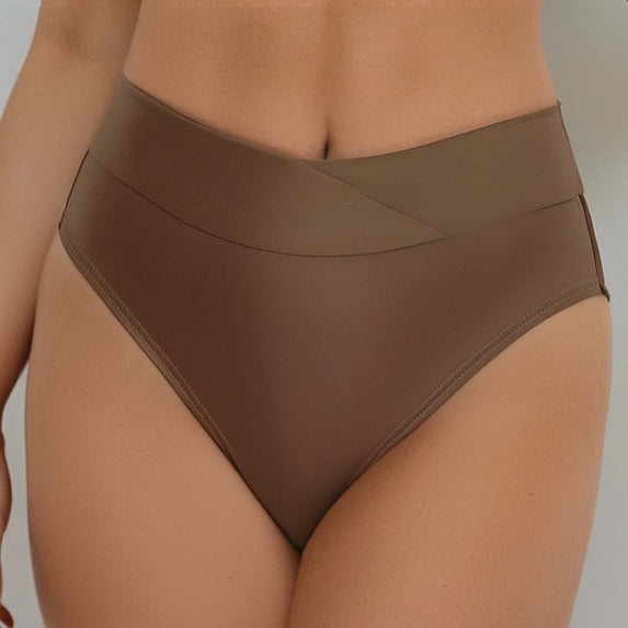 Conairie Womens Bikini Bottoms Full Coverage High Cut Swimsuit Lightweight Solid Color Ruched Scrunch Bathing Suit Bottom Coffee L