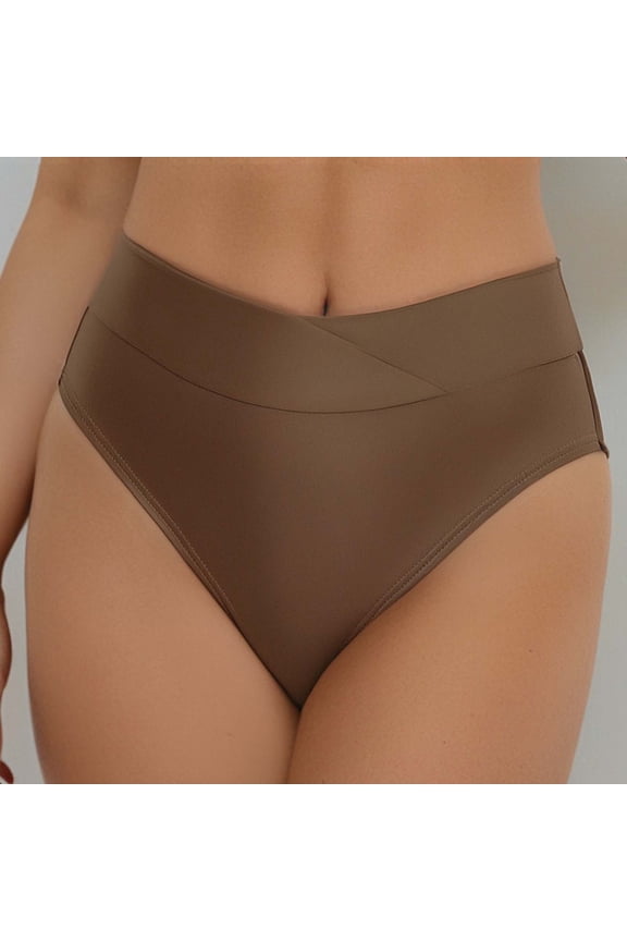 Womens Bikini Bottoms Full Coverage High Cut Swimsuit Lightweight Solid Color Ruched Scrunch Bathing Suit Bottom Coffee L