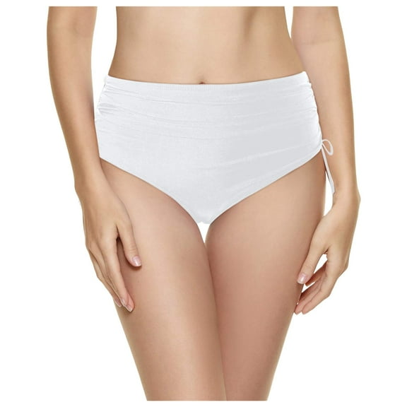 Conairie Womens Bikini Bottoms High Cut Tummy Control Swimsuit Comfortable Ruched Scrunch Bathing Suit Bottom White M