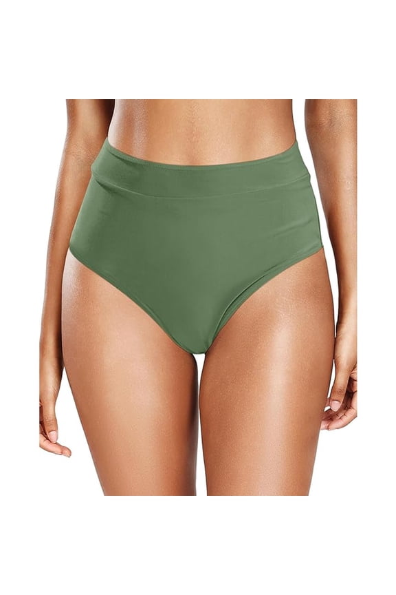 Womens Bikini Bottoms Solid Color High Cut Full Coverage Swimsuit Ruched Scrunch Bathing Suit Bottom Army Green XXL