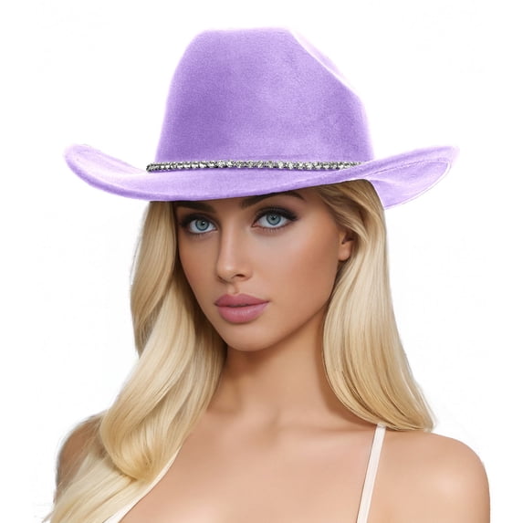 Conairie Womens Classic Flat Top Cowboy Hat Wide Brim Felt Western Style Summer Outdoor Sun Protection Fedora Cap PP1