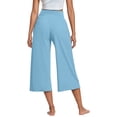 thumbnail image 1 of Conairie Womens Linen Capri Pants Solid Elastic Waisted Casual Lounge Boho Flowy Pants Wide Leg Loose Summer Beach Trousers With Pockets BU2 S, 1 of 4