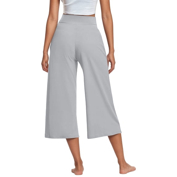 Conairie Womens Linen Capri Pants Wide Leg Elastic Waisted Lounge Palazzo Trousers Solid Relaxed Fit Vacation Beach Pants Outfits With Pockets GY2 XXL