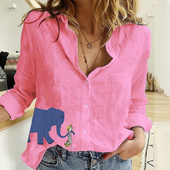 Conairie Womens Linen Shirts Long Sleeve Regular Fit Collar Button Down Shirts Solid Breathable Soft Summer Outfits Clothes 2026 Beach Pink XXL