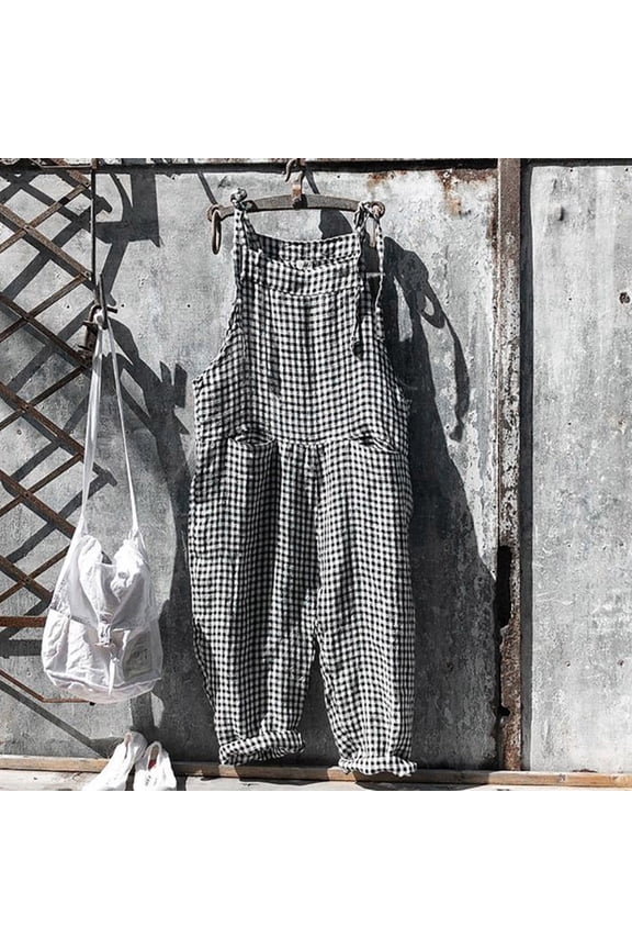 Womens Overalls Solid Color Lightweight Boho Streetwear Rompers Straight Leg Pants With Pockets Black XXL