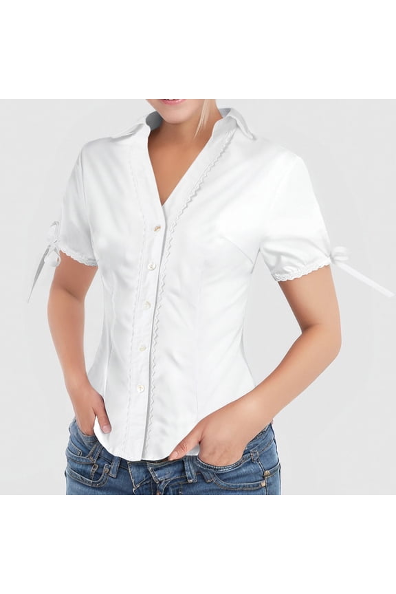 Womens Puff Short Sleeve Tops Loose Solid V Neck T-Shirts Comfy Classic Dressy Casual Tee White XL