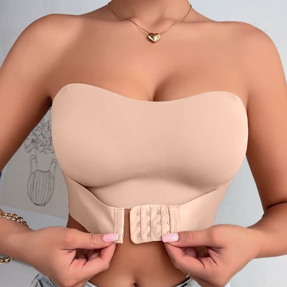 Conairie Womens Strapless Bras Plus Size Full Coverage No Underwire Seamless Bras Lightweight Padded Tshirt Bras Beige L