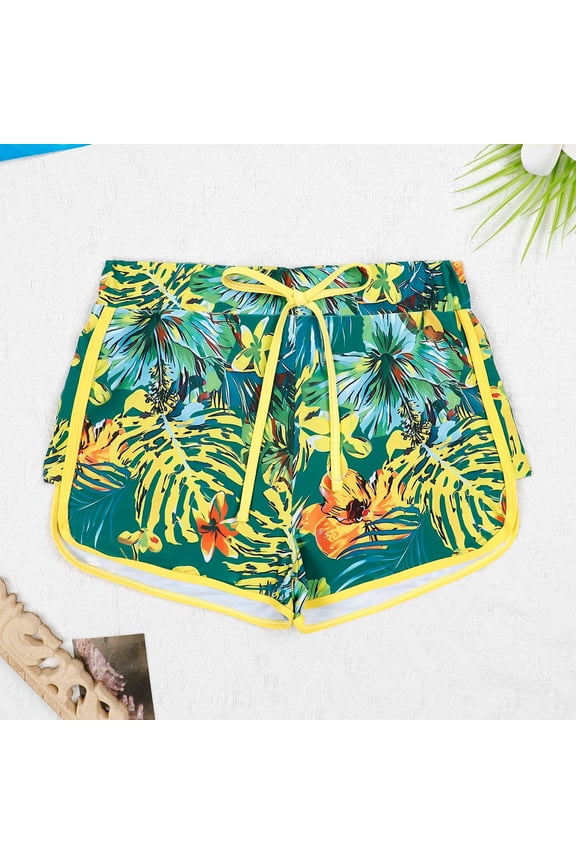 Womens Swim Shorts High Waisted Full Coverage Bathing Suit Comfortable Floral Print Ruched Scrunch Bathing Suit Bottom Yellow L