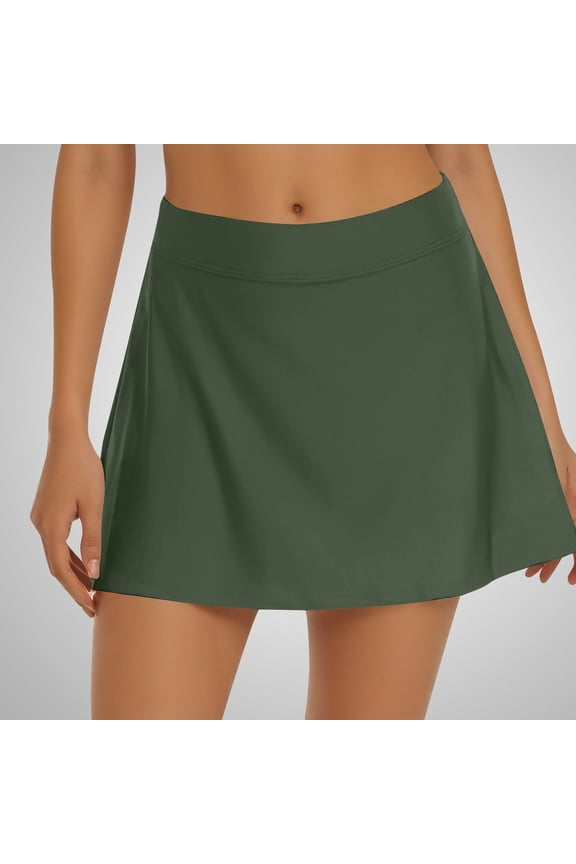 Womens Swim Skirts High Waisted Tummy Control Swimsuit Breathable Tankini Bathing Suit Bottoms Army Green L