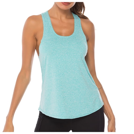 Conairie Womens Tank Tops Scoop Neck Sleeveless Ribbed Knit Basic Blouses Solid Color Workout Cami Shirts Sky Blue L