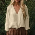 thumbnail image 1 of Conairie Womens V Neck Long Sleeve Shirt Solid Color Loose Button Classic Elegant Casual Tunic Tops Comfy Soft Fall Basic Work Tee Vacation Clothes Khaki L, 1 of 5