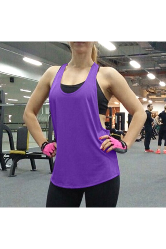 Workout Tank Tops Woman Scoop Neck Sleeveless Stretchy Ribbed Knit Basic Blouses Solid Color Workout Cami Shirts Purple L