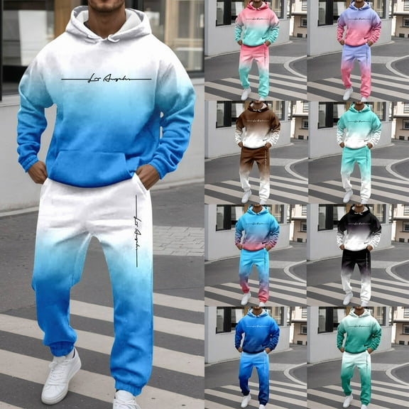 ConairieSweatsuits for Men Set 2 Piece Color Patchwork Loose Fit Hoodie Sweatshirt and Joggers Sweatpants Sets Versatile Fall Winter Long Sleeve Pullover Suit with PocketBlackL