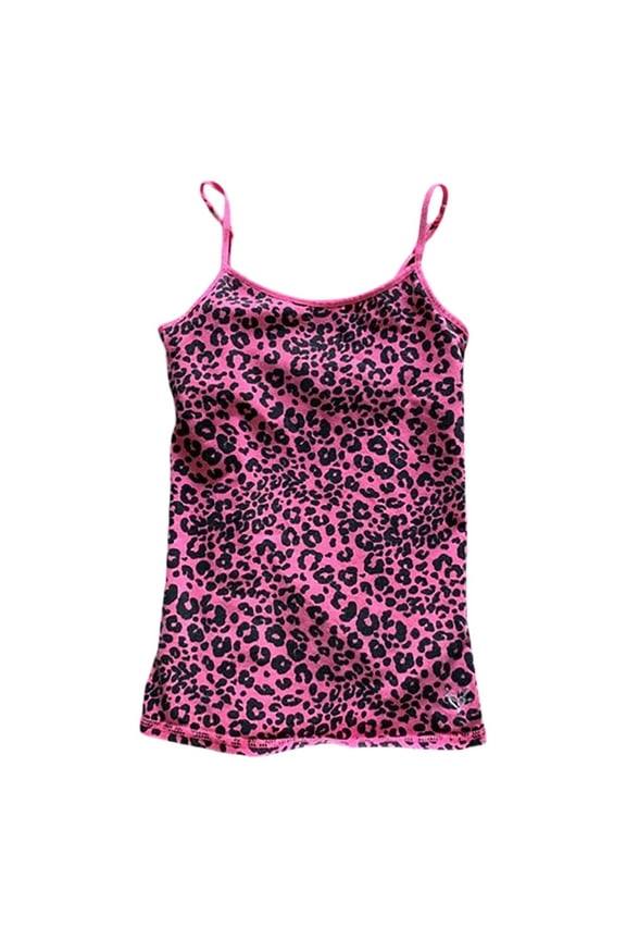 Tank Tops For Women Leopard Print Square Collar Adjustable Spaghetti Straps Basic Blouses Sleeveless Camisole ShirtsRedS