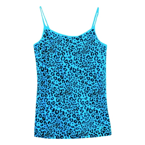 ConairieTank Tops For Women Leopard Print Square Collar Slim Fit Spaghetti Strap Basic Blouses Y2K Going Out Cami TopBlueL