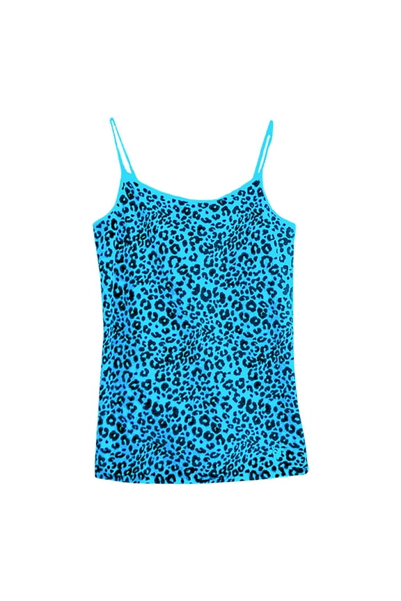 Yoga Tank Tops For Women Leopard Print Square Collar Stretchy Spaghetti Strap Basic Blouses Sleeveless Camisole ShirtsBlueM