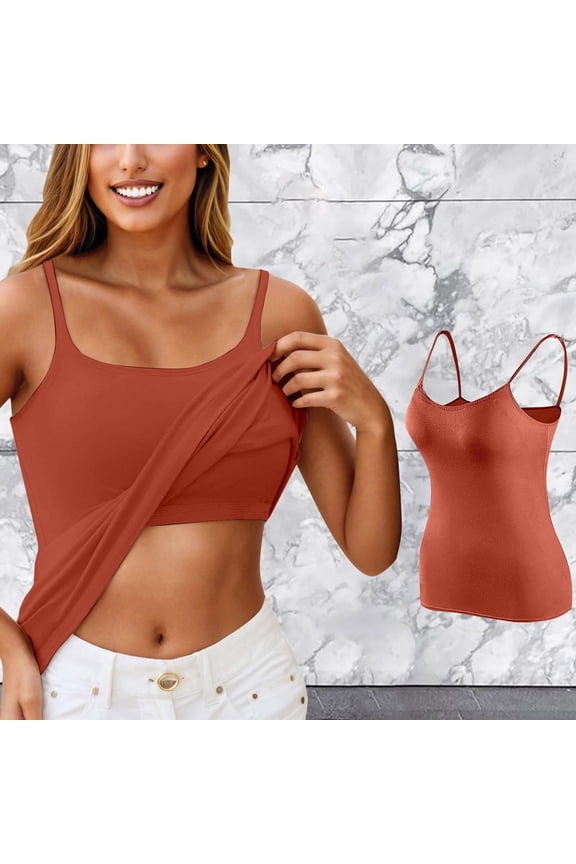 Yoga Tank Tops For Women Solid Color Square Collar Stretchy Spaghetti Strap Basic Blouses Crop Y2K Going Out Cami TopGoldL