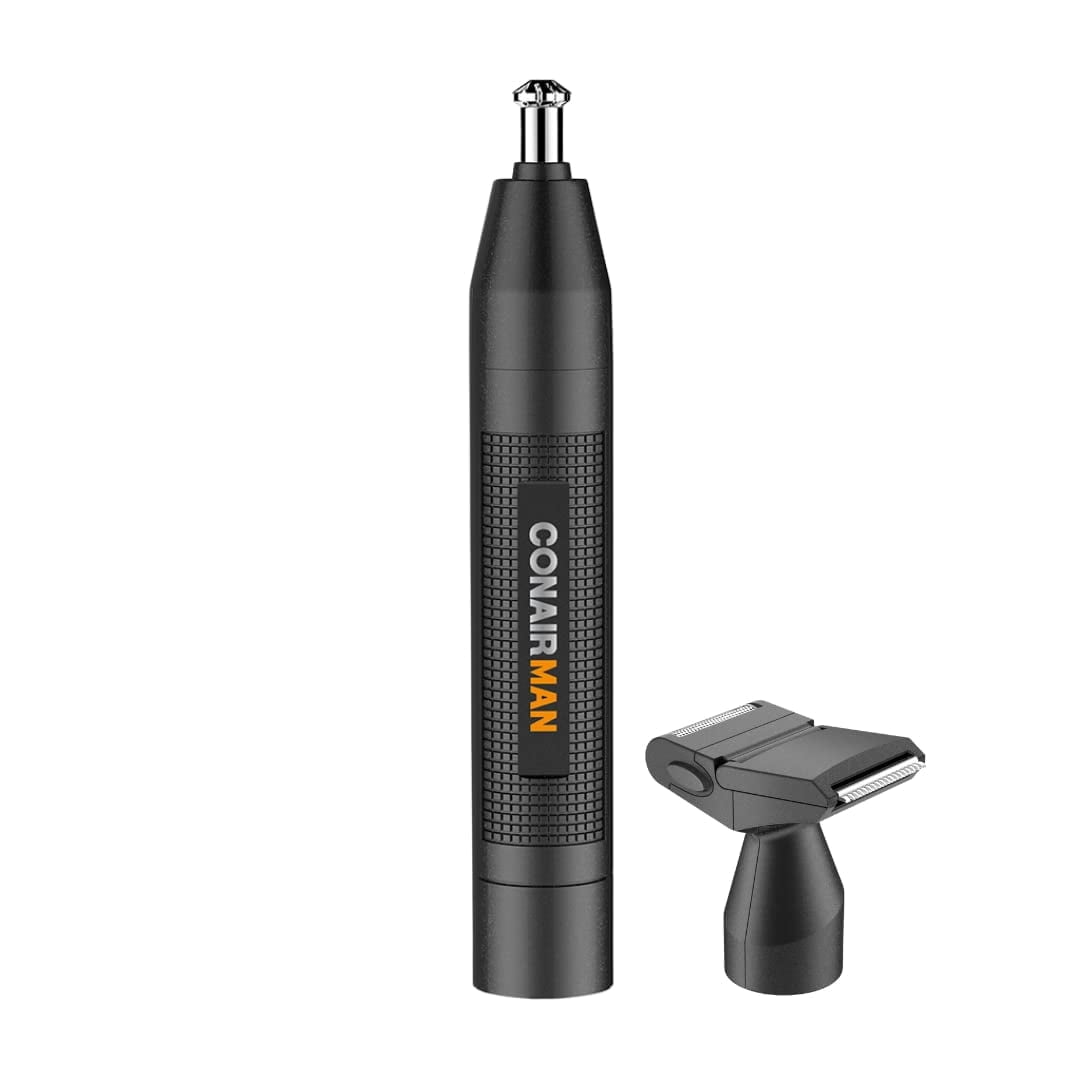 Conairman Nose Hair Trimmer For Men, For Nose, Ear, And Eyebrows, Patent 360 Bevel Blade For No Pull, No Snag Trimming Experience, Cordless Trimmer 2 Piece Set With Detail And Shaver Attachments.