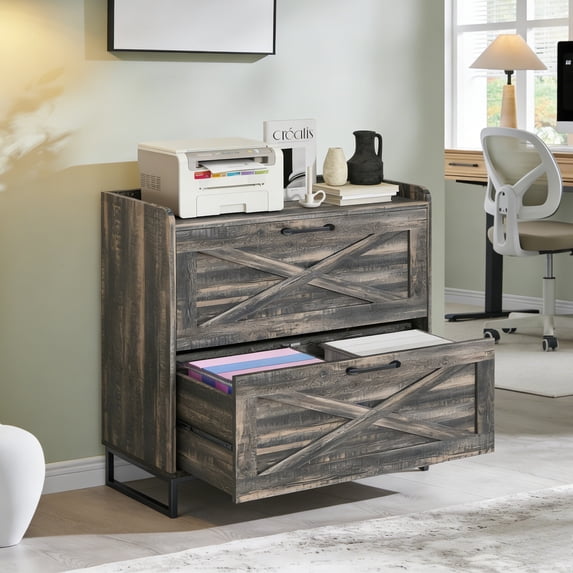 Conate 2 Drawer Farmhouse File Cabinet, Lateral Filing Cabinet with Charging Station for Home Office, Letter / Legal / A4 Size Hanging Files