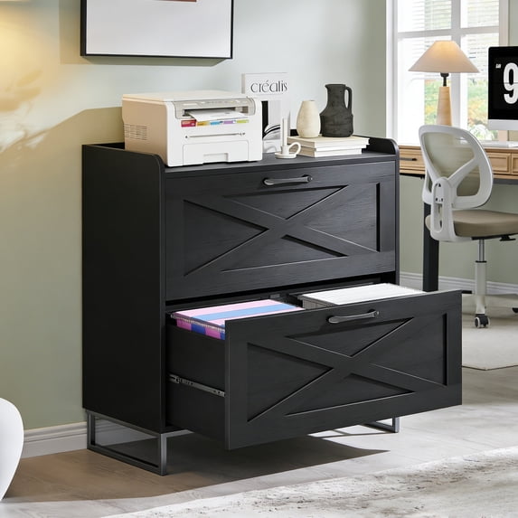Conate 2 Drawer Farmhouse File Cabinet, Lateral Filing Cabinet with Charging Station for Home Office, Letter / Legal / A4 Size Hanging Files